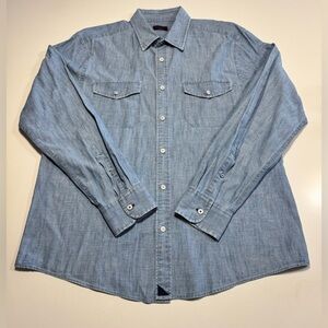 UNTUCKit Shirt Mens Large Regular Fit Blue Denim Chambray Long Sleeve Casual